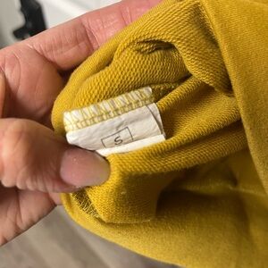 Mustard yellow thin hoodie, quarter zip.